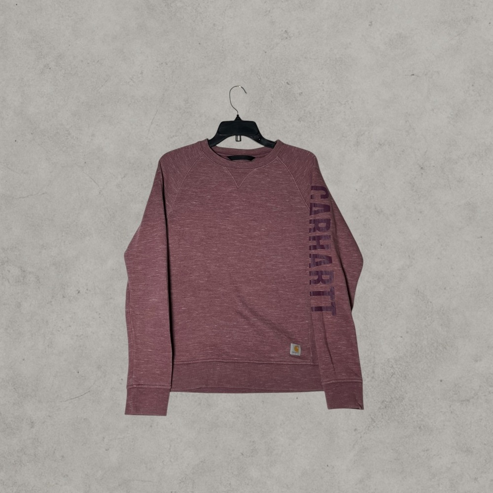 Carhartt Womens Crewneck Sweatshirt Heather Burgundy Sleeve Logo Pullover Large